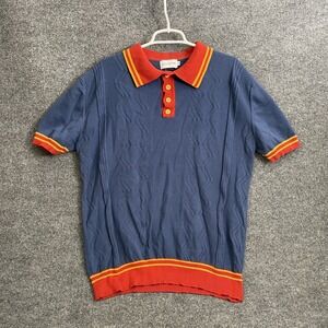 OXKNITSTORE Vintage Style Knit Polo Mens Sz 2XL Blue Contrast Collar Hipster Mod
